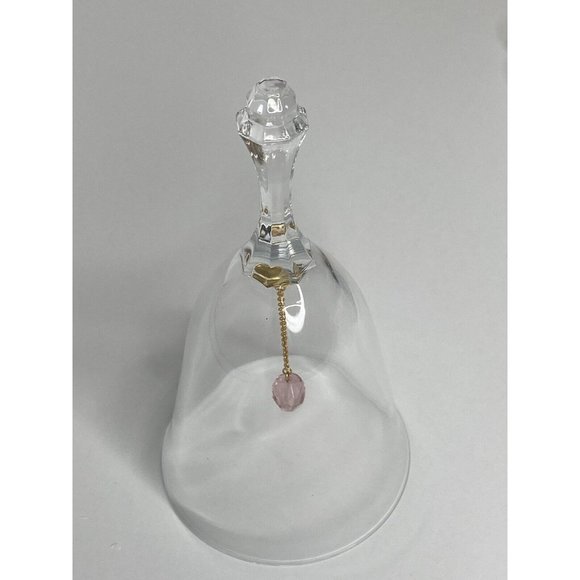 Vintage Clear Glass Bell Golden Chain Pink Bead Pendulum 6 Inch Tall  - Picture 1 of 5